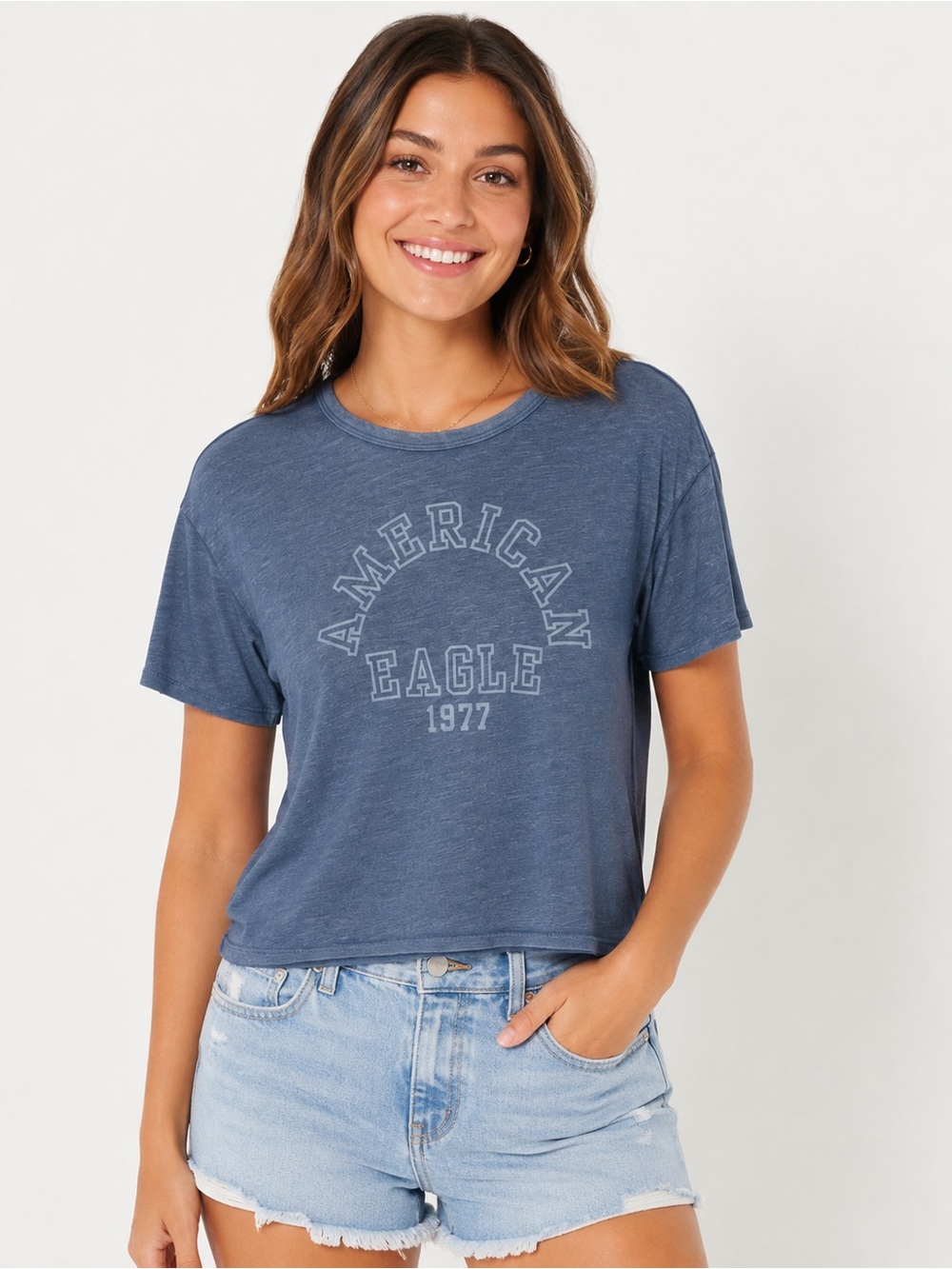AMERICAN EAGLE VINTAGE VAULT WOMENS SHORT SLEEVE BLUE SHIRT SISE MEDIUM